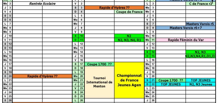 Calendrier Compétitions